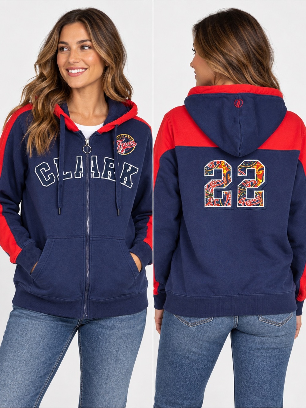 FISLL Caitlin Clark #22 Indiana Fever Full Zip Hoodie Small WNBA